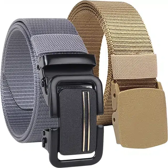 Casual Nylon Belt for Men (Grey & Cream, Pack of 2)