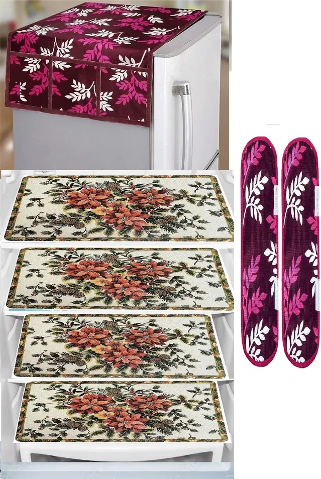 Knit 7 Pcs Fridge Cover Set (Multicolor, Set of 1)
