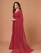 Net Solid Saree for Women 