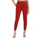 Cotton Blend Solid Leggings for Women (Red, Free Size)