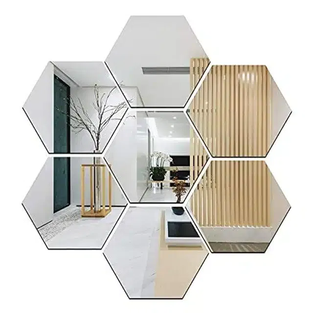 Acrylic Hexagon Shaped Wall Mirror Stickers (Silver, Pack of 7)