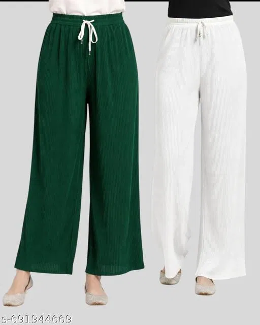 Comfortable Palazzo Pants for Women, Pack of 2 (Green, M)