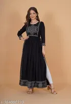 Rayon Printed Kurti for Women, Black 