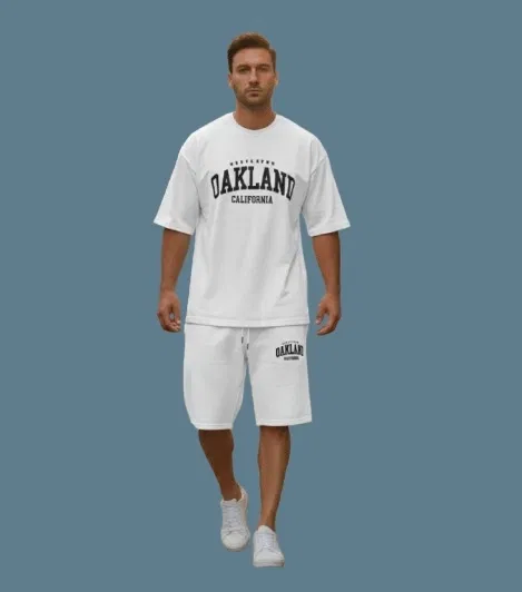 Polyester Printed Co-Ord Set for Men, White (M)