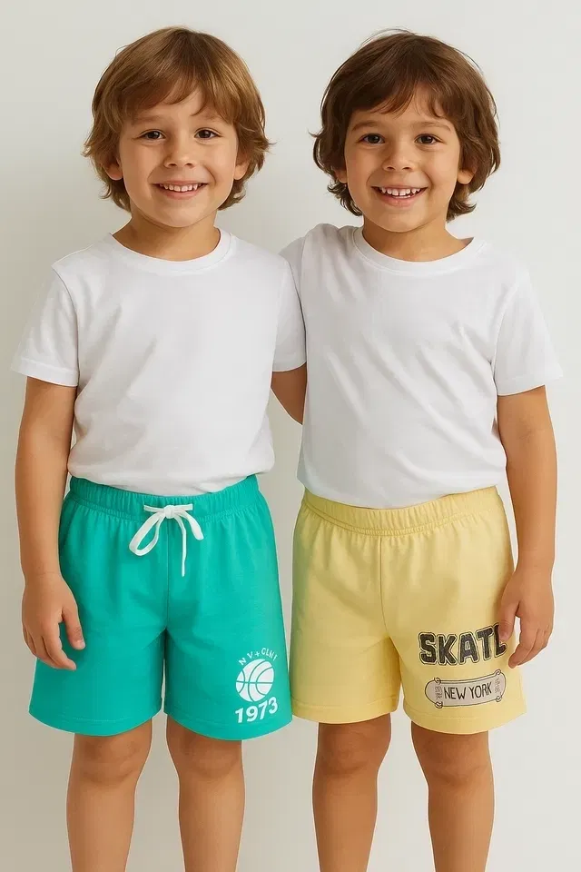 Polycotton Printed Shorts for Boys, Pack of 2 (Multicolor, 8-10 Years)