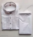 Cotton  Solid Kurta Set for Men, White 