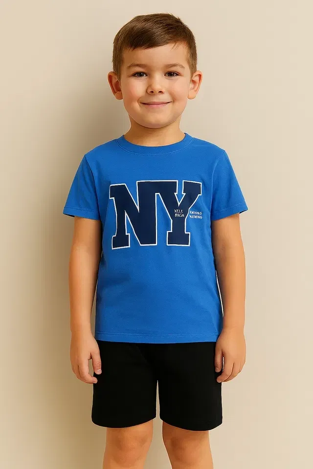 Round Neck Printed T-Shirt for Boys (Royal Blue, 2-4 Years)