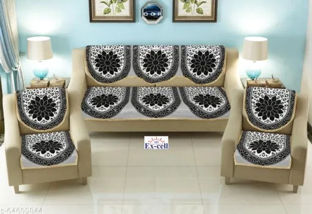 Polycotton 5 Seater Sofa Covers (Black, Set of 1)