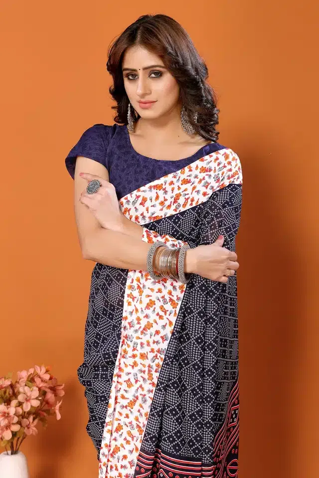 Georgette Printed Saree for Women (Pink, 6 m)