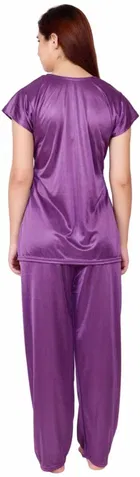 Satin Solid Nightsuit Set for Women 