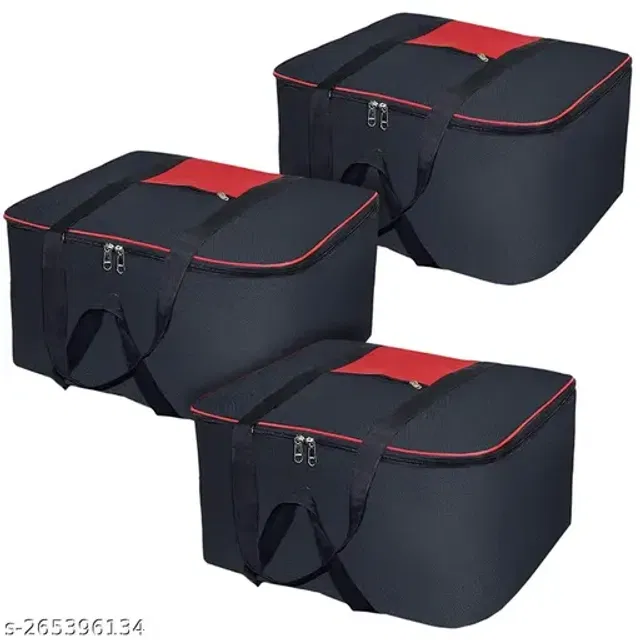 RAJ BAG Nylon Multi-Purpose 69.55 L Extra Large Toys Storage Bag/Stationery Paper/Blankets/Clothes Storage Bag(Red Black, Rectangular, 54x46x28 cm, Pack of 3)
