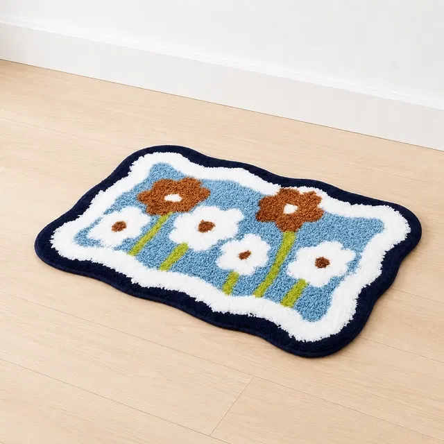 EW Flower Tufted Indoor Mat (Blue, 38x58 cm)