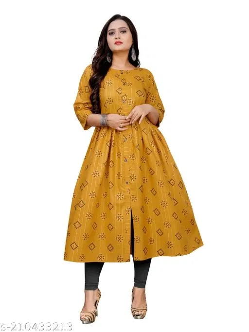 Maternity Cotton Kurti for Women (Yellow, L)