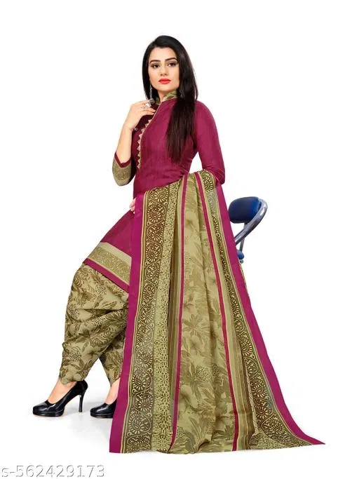 Printed Salwar Suit & Dupatta Sets for Women (Olive, XL)