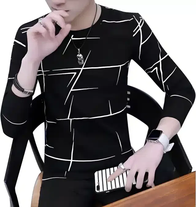 Ruggstar Casual Printed Round Neck T-Shirt For Men (Black, M) (R-36)