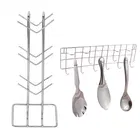 Stainless Steel Cup Stand Cup Holder & Wall Mounted Ladle Stand Hook Rail For Kitchen (Set of 2) (OC-007)