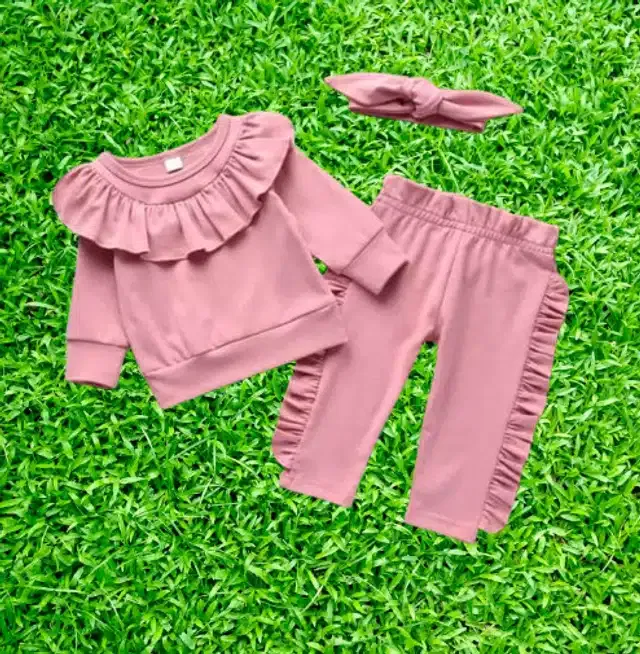 Crepe Solid Top & Bottom for Girls (Pink, 18-24 Months)