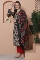 Cotton Blend Printed Kurti with Bottom & Dupatta Set for Women 