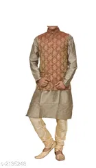 Banarasi Dupion Silk Solid Kurta with Pyjama & Jacket for Men 