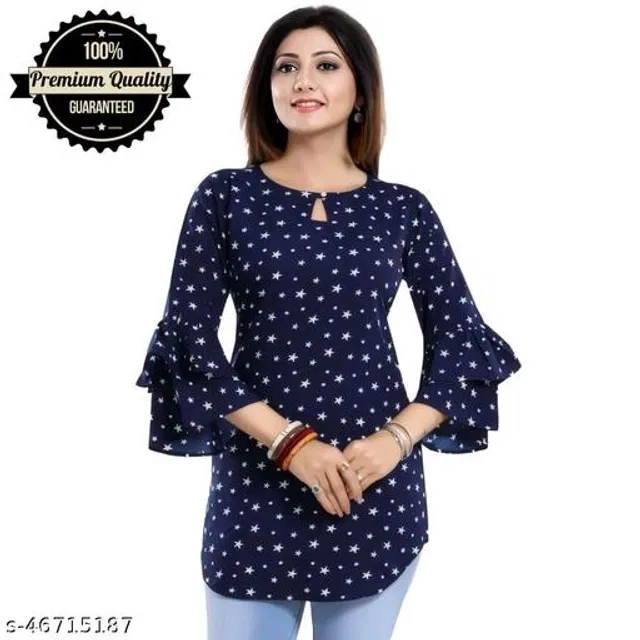 Three-Quarter Sleeves Top for Women (Navy Blue, XXL)