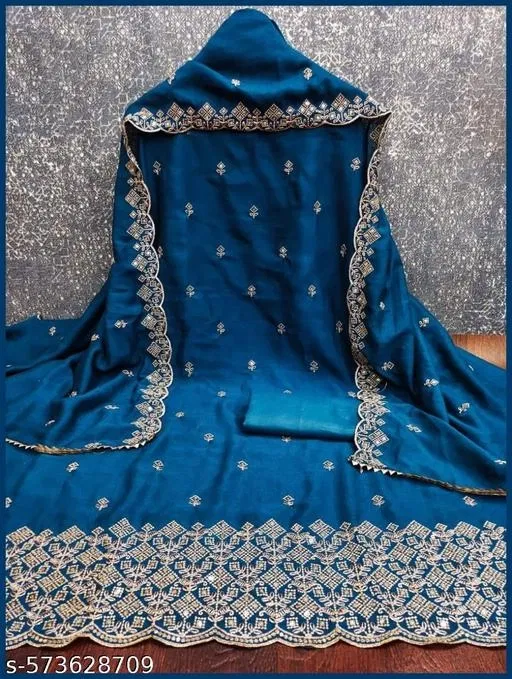 Embroidered Floral Patiala Suits for Women (, 5.85 meter (S)) (Blue, 6.45 meter (XL)