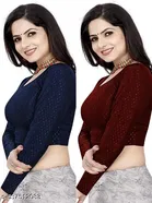 Lycra Ready Made Blouse for Women, Maroon & Blue, Pack of 2 