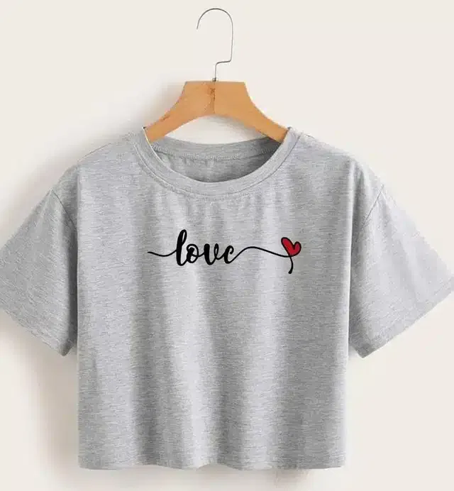 Printed Crop T-shirt for Women (Grey, XL)