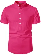 Cotton Half Sleeves Short Kurta for Men (Dark Pink, S)