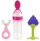 Silicone Food Feeder & Toothbrush with Teether for Kids (Multicolor, Set of 3)