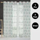 Sheer Floral Branches Printed Blue Flower Door Curtain 7ft Pack of 1