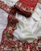 Georgette Solid Saree For Women, White