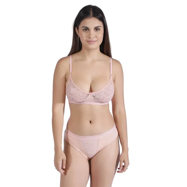Proleaf Spun Snicker Non Padded Lingerie set for women ( Light Pink ) ( 38A ) ( Pack of 1 )