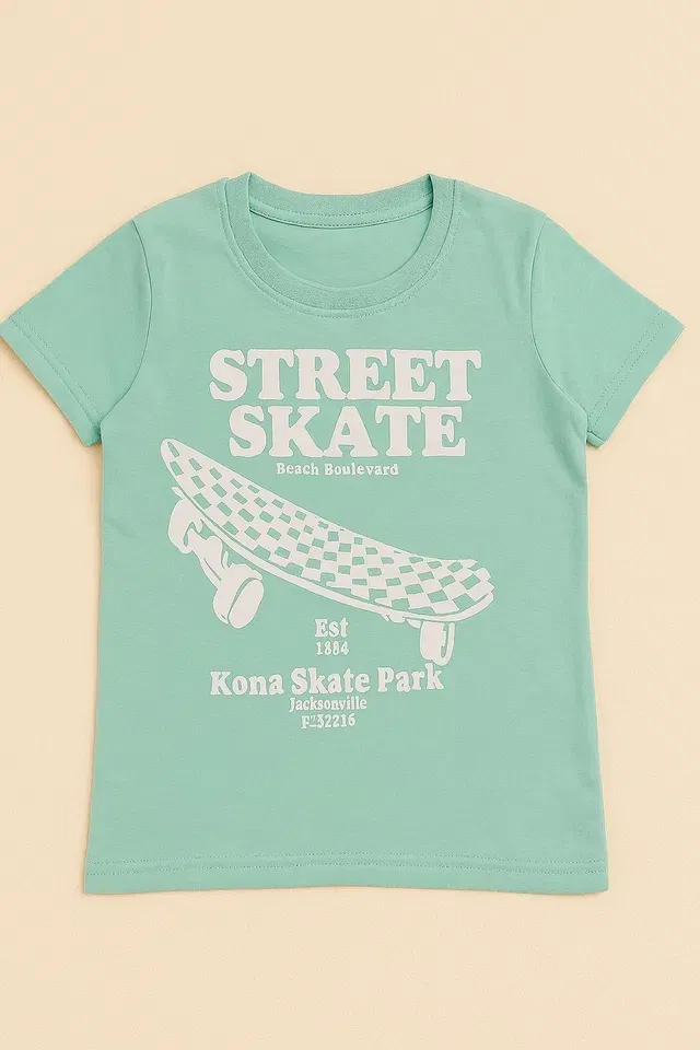 Round Neck Printed T-Shirt for Boys (Green, 16-18 Years)