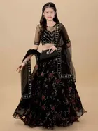 Net Embroidered Semi Stitched Lehenga for Girls 
