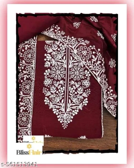 Embroidered Botanical Patiala Suits for Women (Red, 6.05 meter (M)
