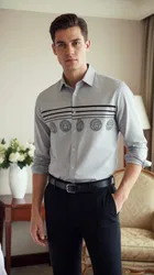 Full Sleeves Printed Shirt  For Men, Grey 