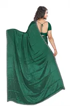 Crepe Solid Saree for Women, Bottle Green 