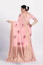 Linen Zari Woven Saree for Women 