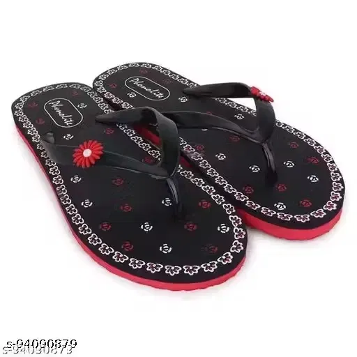 Lightweight Slippers for Women (Black & Red, 6)