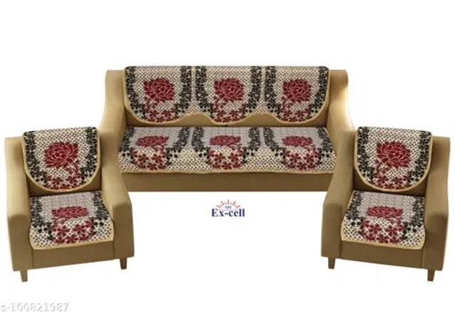 Polycotton 5 Seater Sofa Covers (Black & Red, Set of 1)