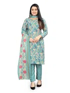 Cotton Blend Floral Unstitched Suits Fabrics for Women (Turquoise, 2 m)