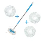 Bzore Durable Stainless Steel Replacement Handle for Easy Floor Cleaning Spin Mop Rod Set with 3 Pcs Refill, Blue & Silver, Set of 4
