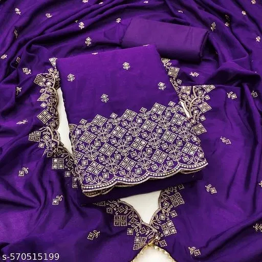 Vichitra Silk Punjabi/All Over Suits (Purple, 5.85 meter for Women (S)