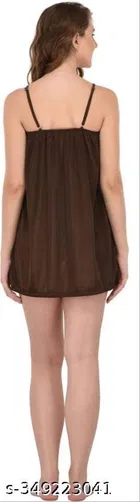 Satin Solid Babydoll for Women, Brown 