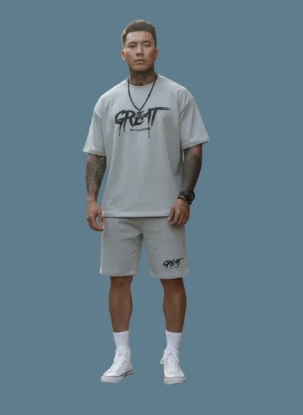 Polyester Printed Co-Ord Set for Men, Grey (2XL)
