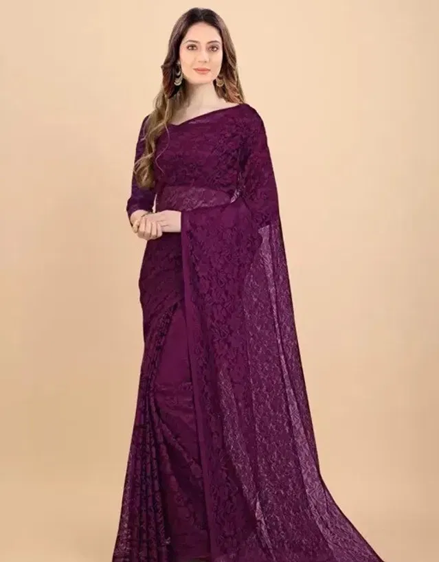 Net Floral Saree for Women (Purple, 6.3 m)