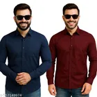 Cotton Blend Solid Shirt for Men, Multicolor, Pack of 2 
