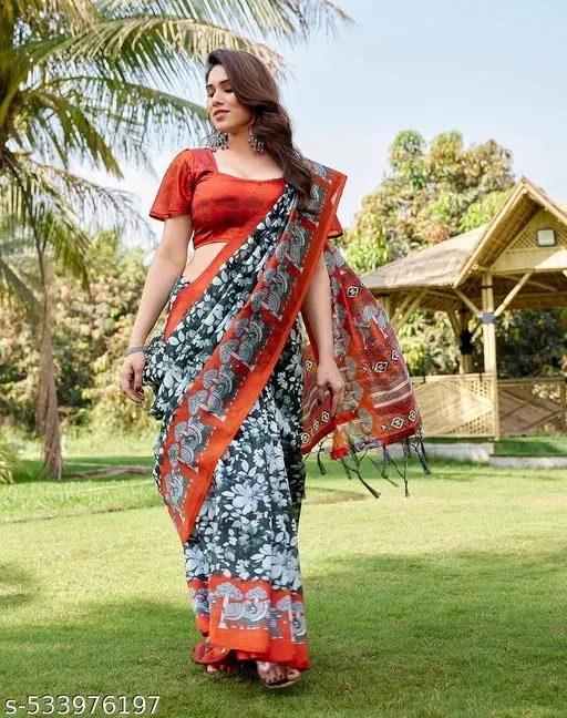 Art Silk Printed Saree for Women, Multicolor (6.3 m)