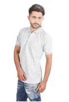 Poly Cotton Solid Polo Neck T-Shirt for Men, Grey 