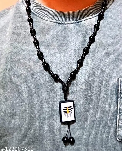 Onyx Crystal Dori Mala With Mahakal Locket Chain for Men (Black)